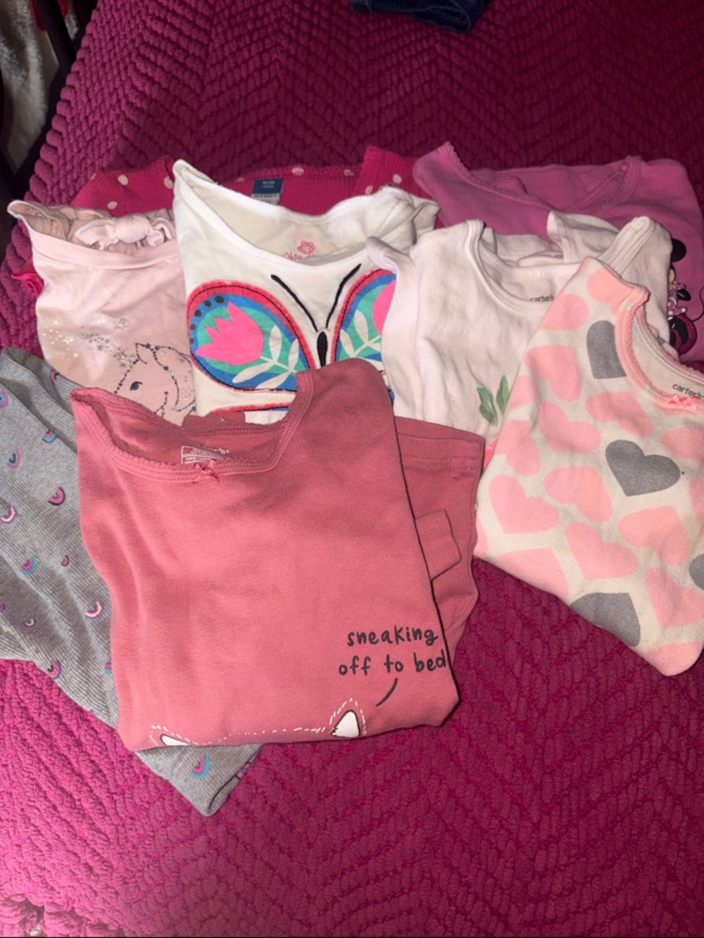 Girls Pink & White Mixed Short Sleeve Tops - Butterfly & Hearts 5T